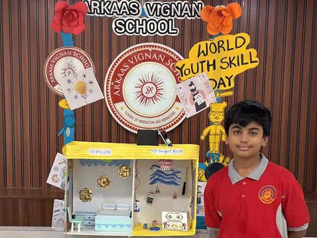 World Youth Skills Day project Student presenting a handmade model at World Youth Skills Day
