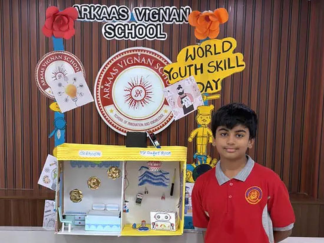 Student presenting a handmade project at World Youth Skills Day